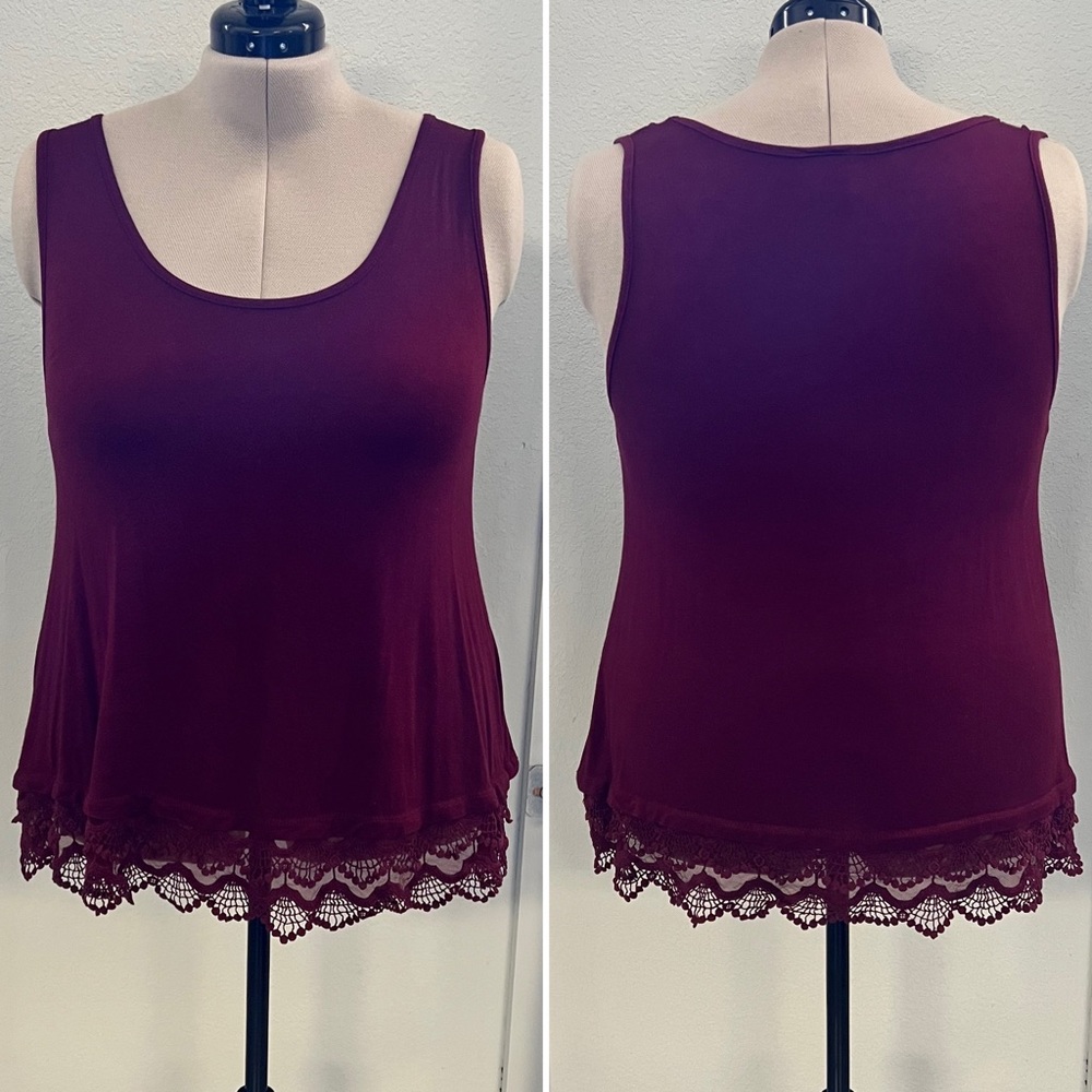 Meri Skye burgundy tank w/lace trim - size 1X